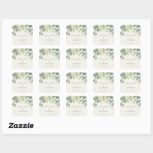 Elegante Cream Snowberry+Eucalyptus Wedding Quadratischer Aufkleber