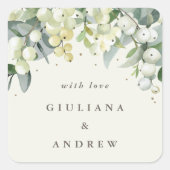Elegante Cream Snowberry+Eucalyptus Wedding Quadratischer Aufkleber (Vorderseite)