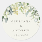 Elegante Cream Snowberry+Eucalyptus Wedding Runder Aufkleber (Vorderseite)