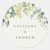 Elegante Cream Snowberry+Eucalyptus Wedding Runder Aufkleber (Vorderseite)