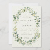 Elegante Cream Snowberry+Eucalyptus Winter Wedding Einladung (Vorderseite)