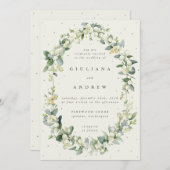 Elegante Cream Snowberry+Eucalyptus Winter Wedding Einladung (Vorne/Hinten)