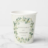 Elegante Cream Snowberry+Eucalyptus Wreath Wedding Pappbecher (Vorderseite)