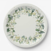 Elegante Cream Snowberry+Eucalyptus Wreath Wedding Pappteller (Vorderseite)