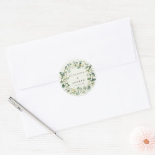 Elegante Cream Snowberry+Eucalyptus Wreath Wedding Runder Aufkleber