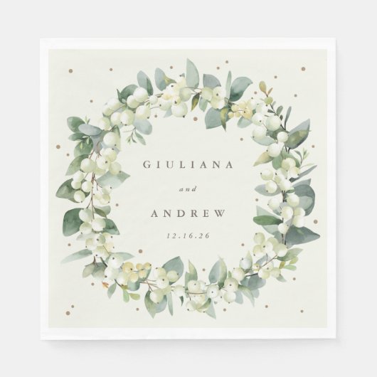 Elegante Cream Snowberry+Eucalyptus Wreath Wedding Serviette (Vorderseite)