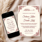 Elegante Cream und Burgund islamische Hochzeit Einladung