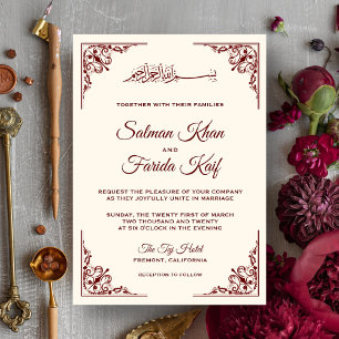 Elegante Cream und Burgund islamische Hochzeit Einladung