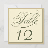 Elegante Cream und Green Script Tischnummer Card (Rückseite)