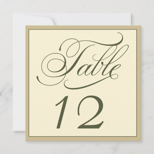 Elegante Cream und Green Script Tischnummer Card (Vorderseite)