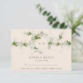Elegante Cream Website Eucalyptus Monogram Wedding RSVP Karte (Stehend Vorderseite)