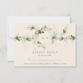 Elegante Cream Website Eucalyptus Monogram Wedding RSVP Karte
