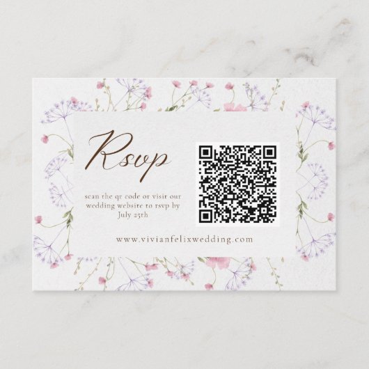 Elegante Cream Wildblume QR Code RSVP Card Begleitkarte (Vorderseite)
