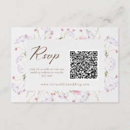 Elegante Cream Wildblume QR Code RSVP Card Begleitkarte