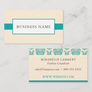 Elegante Cream Yellow and Aquamarin Damask Busines Visitenkarte