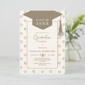 Elegante Creamy White Graduate Hat Graduation Part Einladung (Stehend Vorderseite)