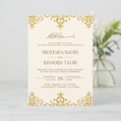Elegante Creme and Gold Foil Damask Islamische Hoc Einladung (Stehend Vorderseite)