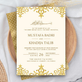 Elegante Creme and Gold Foil Damask Islamische Hoc Einladung