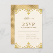 Elegante Creme and Gold Foil Damask Islamische Hoc RSVP Karte (Vorne/Hinten)