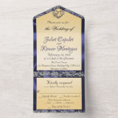 Elegante Creme, Blue Ribbon & Sparkle All In One Einladung (Innen Boden)