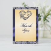 Elegante Creme, Blue Ribbon & Sparkle Dankeskarte (Stehend Vorderseite)