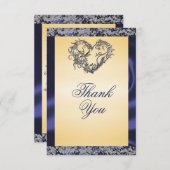 Elegante Creme, Blue Ribbon & Sparkle Dankeskarte (Vorne/Hinten)