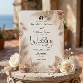 Elegante Creme Boho Rose Rustikale Hochzeit Einladung