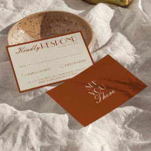 Elegante Creme-Braunorange alte Geld-Boho-Hochzeit RSVP Karte