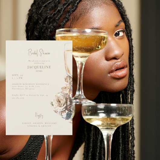 Elegante Creme Dried Rose Champagne Brautparty Einladung