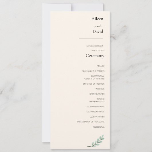 Elegante Creme Einfache Zeremonie (Vorderseite)