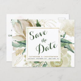 Elegante Creme Floral Save the Date Hochzeit Ankündigungspostkarte