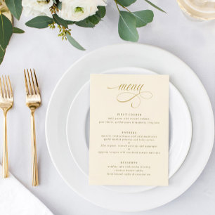 Elegante Creme-Gold-Kalligrafie-Luxus-Hochzeit Menükarte