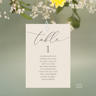 Elegante Creme-Graue Hochzeitstisch-Sitzordnung Tischnummer
