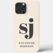 Elegante Creme Monogramm-Initialen Case-Mate iPhone Hülle (Rückseite)
