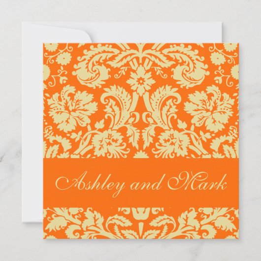 Elegante Creme Orange Damask Hochzeiten Einladung (Vorderseite)