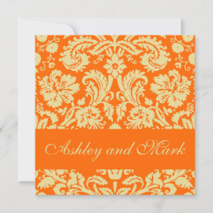 Elegante Creme Orange Damask Hochzeiten Einladung