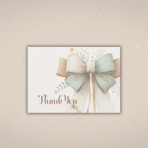 Elegante Creme-Sage-Patchwork-Schleife Baby Shower Dankeskarte