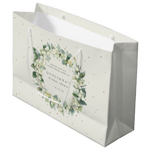 Elegante Creme-Schneebeeren+Eukalyptus-Brautparty Große Geschenktüte