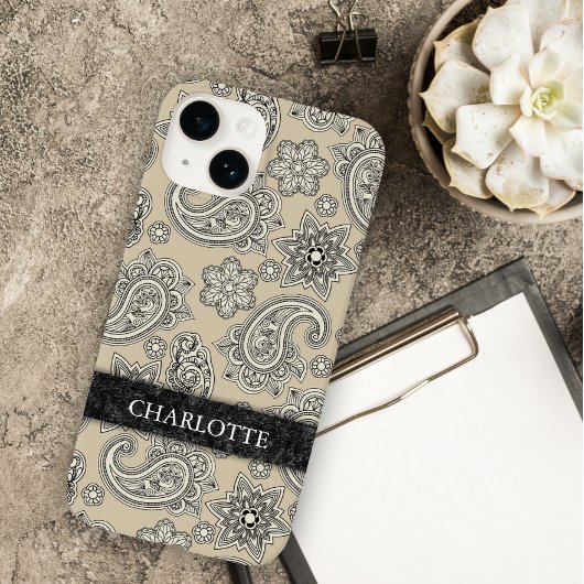 Elegante Creme und Black Paisley Case-Mate iPhone Hülle