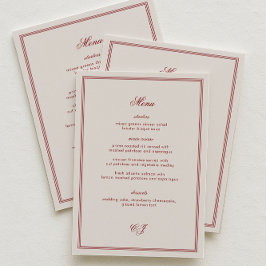 Elegante Creme- und Burgunder-Hochzeit Menükarte