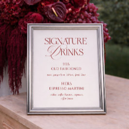 Elegante Creme- und Burgunder-Hochzeitssignaturget Poster