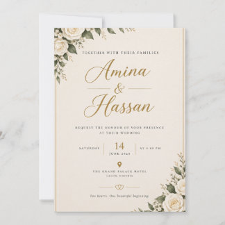 Elegante Creme- und Gold-Hochzeitseinladung Rückse