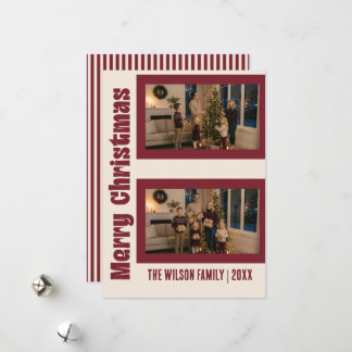 Elegante Creme- und Maron-Weihnachtskarte mit zwei Feiertagskarte