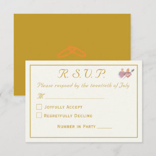 Elegante Creme- und Ockerfarbene Zwei-Herzen-Katho RSVP Karte