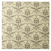 Elegante Creme und Tan Damask Fliese (Vorderseite)