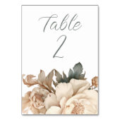 Elegante Creme und Taupe mit grüner Blütenhochzeit Tischnummer (Rückseite)