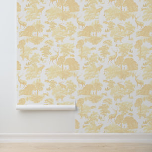 Elegante Creme Vintag Toile Deer Forest Animals Tapete