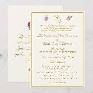 Elegante Creme Zwei-Herzen Katholische Hochzeit Einladung