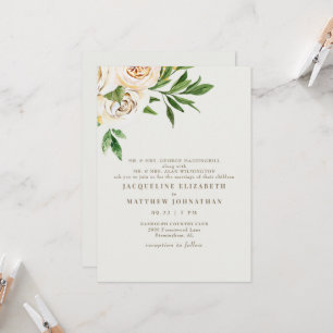 Elegante cremefarbene Blumen-Pfingstrosen-Hochzeit Einladung