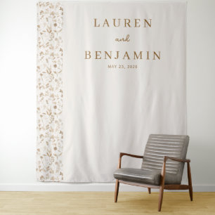 Elegante cremefarbene Blumengrenze Wandteppich